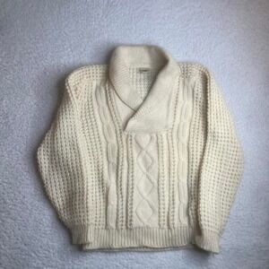 Vintage Falcarragh Irish cable knit sweater shaul neck women wool  fisherman L